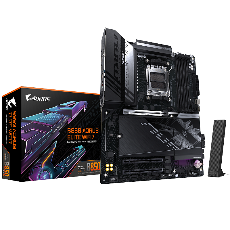 GIGABYTE B850 AORUS ELITE WIFI7 Motherboard - AMD Ryzen 9000 Serie CPUs, 14+2+2 Phasen digitales VRM, bis zu 8200MHz DDR5 (OC), 1xPCIe 5.0 + 2xPCIe 4.0 M.2, 2,5 LAN, WIFI 7, USB 3.2 Gen 2x2