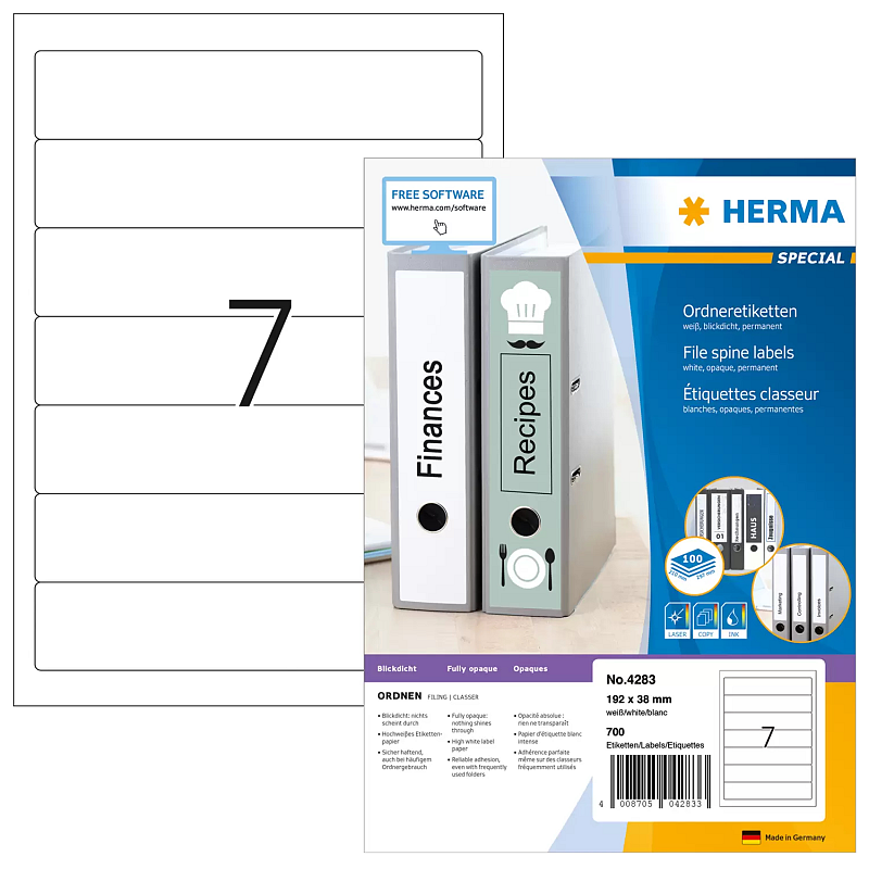 HERMA Ordneretiketten A4 192x38 mm weiß Papier matt blickdicht 700 St.