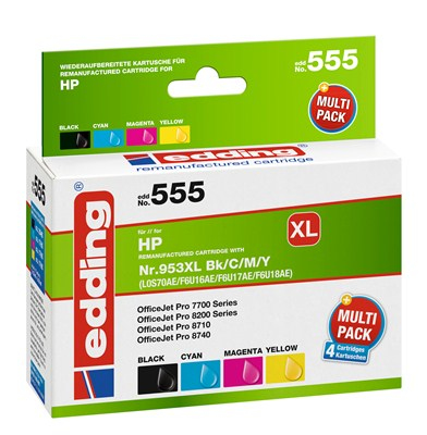 Edding EDD-555 Druckerpatrone 4 Stück(e) Kompatibel Hohe (XL-) Ausbeute Schwarz, Cyan, Magenta, Gelb