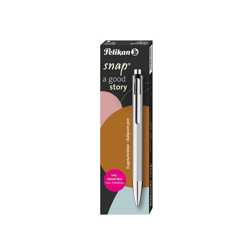 Pelikan Kugelschreiber Snap Metalic K10 Silber im Etui Blau Clip-on-Einziehkugelschreiber Medium 1 Stück(e)