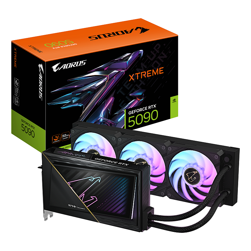 GIGABYTE AORUS GeForce RTX 5090 XTREME WATERFORCE 32G Grafikkarte - 32 GB GDDR7, 512 Bit, PCI-E 5.0, 2655 MHz Kernfrequenz, 3 x DP 2.1a, 1 x HDMI 2.1b, NVIDIA DLSS 4, GV-N5090AORUSX W-32GD