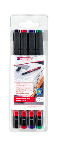 Edding 141 F Permanent-Marker Feine Spitze Schwarz, Blau, Grün, Rot 4 Stück(e)