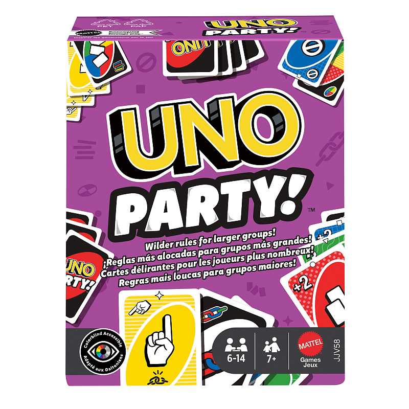 Games UNO Party Kartenspiel für große Gruppen, Kinder, Erwachsene, Familienabende, 6 bis 14 Spieler, ab 7 Jahren