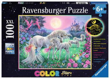 Ravensburger Einhörner im Mondschein - Color Star Line – dreifarbiges Leuchtpuzzle