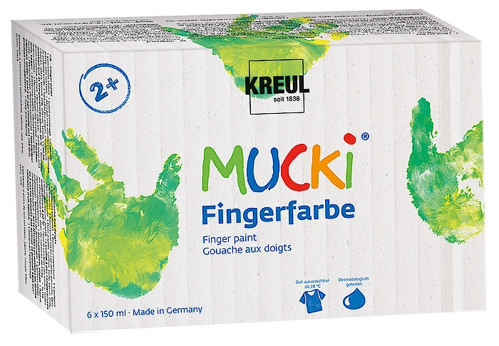 KREUL MUCKI Abwaschbare Fingerfarbe Schwarz, Blau, Grün, Rot, Weiß, Gelb
