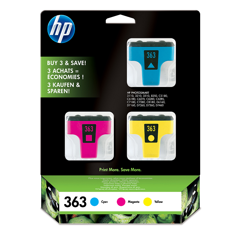 HP 363 3-pack Cyan/Magenta/Yellow Ink Cartridges Druckerpatrone 3 Stück(e) Original Cyan, Magenta, Gelb