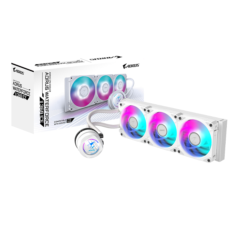 GIGABYTE AORUS WATERFORCE II 360 ICE AIO Flüssigkeits-CPU-Kühler - 3x120mm ARGB-Lüfter, Schiebe-in-Verriegelungsmechanismus, DAISY-CHAIN, kompatibel mit Intel LGA 1851 und AMD AM5