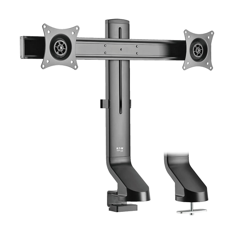 Tripp Lite DDR1727DC Dual-Display-Monitorarm mit Tischklemme und Kabeldurchführungshalterung – höhenverstellbar, für Bildschirme von 17 bis 32 Zoll