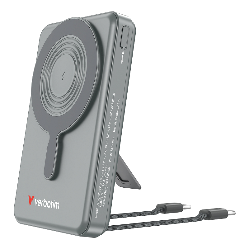Verbatim 32272 Powerbank Lithium Polymer (LiPo) 10000 mAh Kabelloses Aufladen Grau
