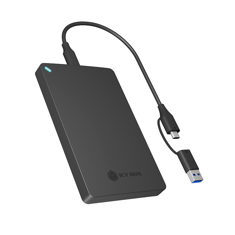 ICY BOX IB-201T-CU31, ext. 2.5" SATA Gehäuse, USB 3.2 Gen 2 bis zu 10 Gbit/s, Werkzeuglos, Kunststoff, schwarz
