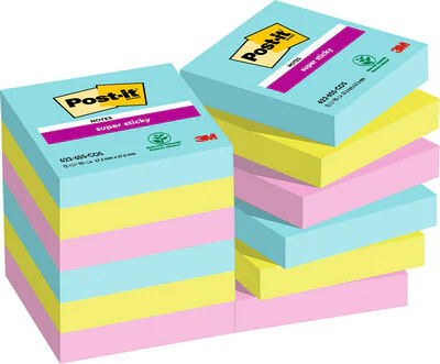 Post-It 622-12SS-COS Klebezettel Quadratisch Blau, Grün, Pink 90 Blätter Selbstklebend