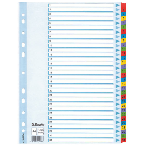 Esselte Mylar Indices & Dividers Numerischer Registerindex Karton Mehrfarbig