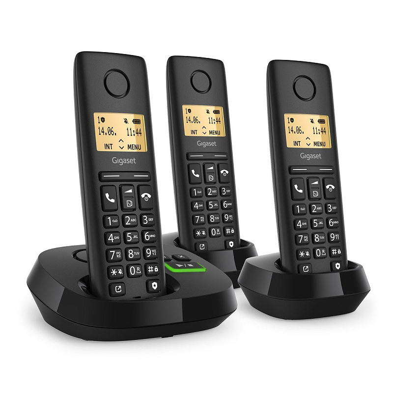 Gigaset PURE 100 AM Trio Analoges/DECT-Telefon Anrufer-Identifikation Schwarz