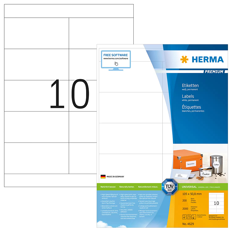 HERMA Etiketten Premium A4 105x50.8 mm weiß Papier matt 2000 St.