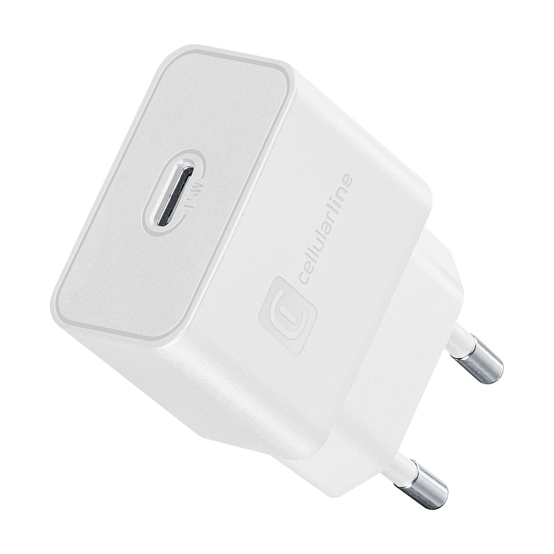 Cellularline USB-C Charger 15W USB-C-Aufladegerät 15W Schnelles und sicheres Aufladen aller Samsung-Geräte mit USB-C-Anschluss, die mit 15W Aufladespannung kompatibel sind.