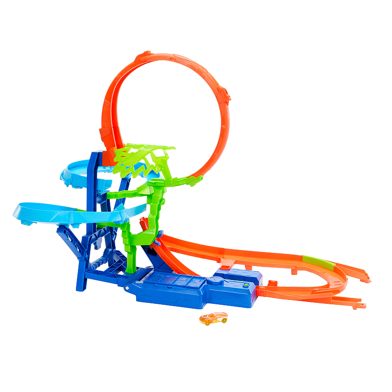 Hot Wheels Action Stunttrack Unendliche Crash- Spielset mit Die-Cast-Spielzeugauto im Maßstab 1:64 und batteriebetriebenem Beschleuniger