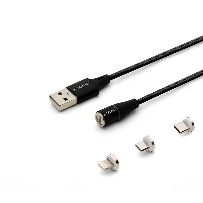 Savio CL-152 USB Kabel USB 2.0 1 m USB A USB C/Micro-USB B/Lightning Schwarz