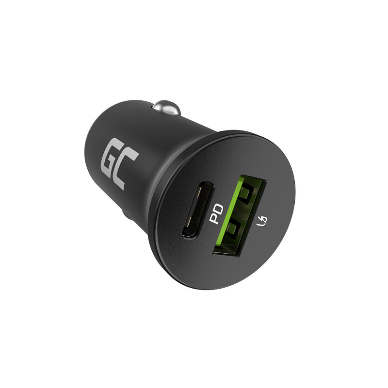 Green Cell GC CADM-GC-38AC - USB-Ladegeraet 38 W 1x USB-C USB-A schwarz Taschenlampe, GPS, Kopfhörer, Handy, Navigator, andere, Tragbarer Lautsprecher, Powerbank, Smartphone, Smartwatch, Tablets, Universal Zigarettenanzünder Schnellladung Auto, Drinnen