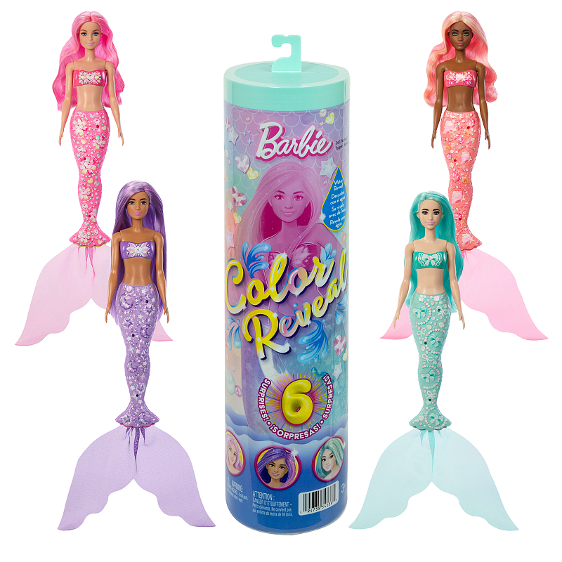 Barbie Color Reveal Reihe Meerjungfrau-Puppe und Accessoires mit 6 Überraschungen (Stile können abweichen)