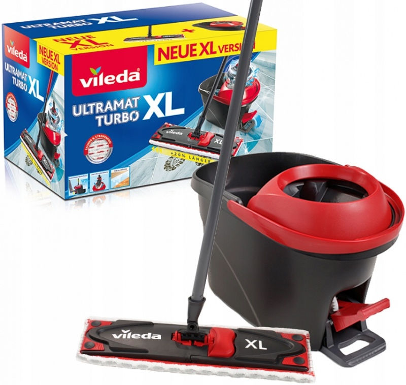 Vileda Ultramat Turbo XL Mopp Trocken&Nass Mikrofaser Schwarz, Rot