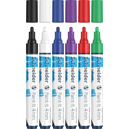 Schneider Schreibgeräte Paint-It Marker 6 Stück(e) Rundspitze Schwarz, Blau, Grün, Violett, Rot, Weiß