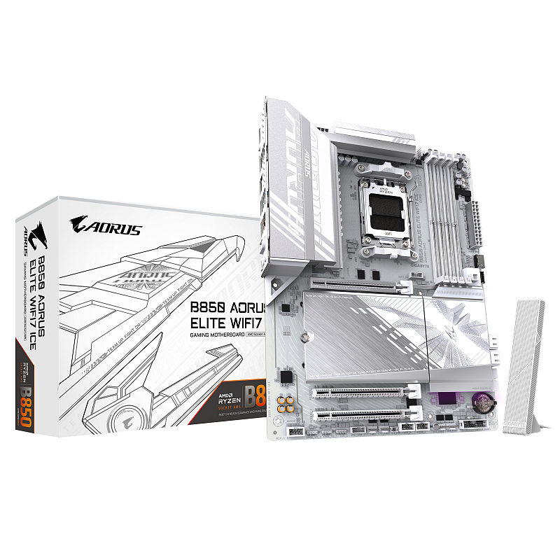 GIGABYTE B850 AORUS ELITE WIFI7 ICE Motherboard - AMD Ryzen 9000 Serie CPUs, 14+2+2 Phasen digitales VRM, bis zu 8200MHz DDR5 (OC), 1xPCIe 5.0 + 2xPCIe 4.0 M.2, 2,5 LAN, WIFI 7, USB 3.2 Gen 2x2
