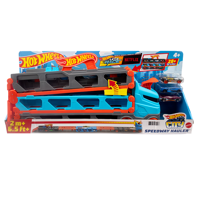 Hot Wheels City 2-in-1 Rennbahn-Transporter inkl. 3 Spielzeugautos