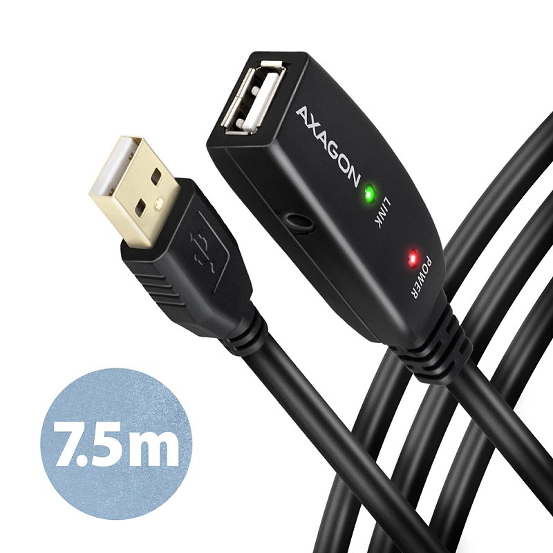 Axagon ADR-207 USB 2.0 A-M -> A-F aktives Verlängerungs‑/Repeater‑Kabel 7.5m