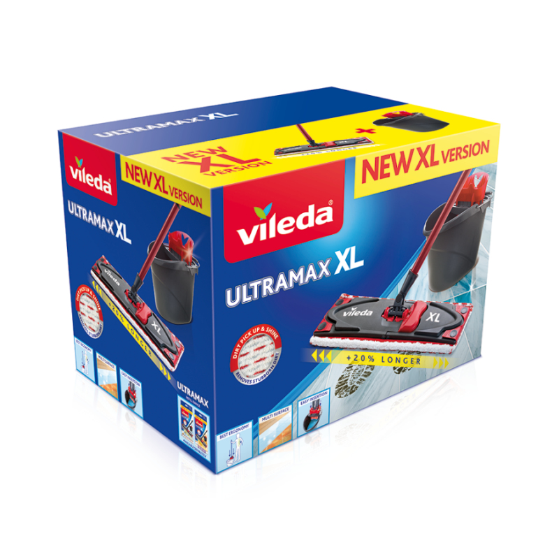 Vileda Ultramax XL Box Mopp Trocken&Nass Mikrofaser Schwarz, Rot
