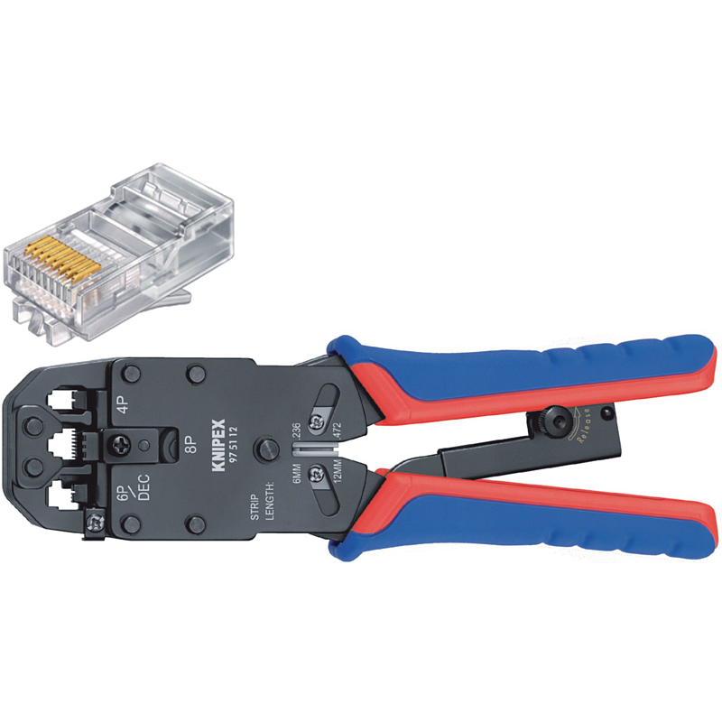 Knipex 97 51 12 SB Kabel-Crimper Crimpwerkzeug Schwarz, Blau, Rot