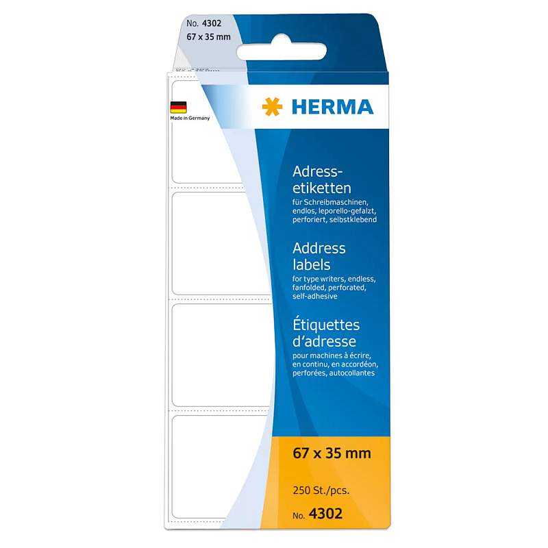 HERMA Adressetiketten für Schreibmaschinen endlos leporello-gefalzt 67x35 mm weiß Papier matt 250 St.