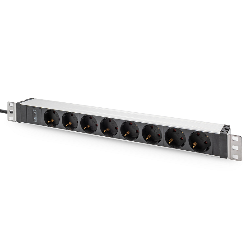 Digitus Steckdosenleiste mit Aluminiumprofil, 8-fach Schutzkontaktsteckdose, 2 m Zuleitung, IEC C20 Stecker