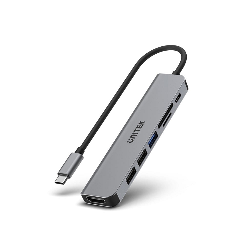 UNITEK uHUB S7+ Kabelgebunden USB 3.2 Gen 1 (3.1 Gen 1) Type-C Grau