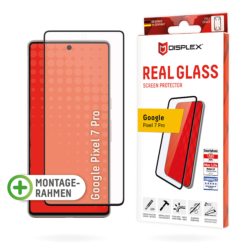 Displex Panzerglas (10H) für Google Pixel 7 Pro, Eco-Montagerahmen, Full Cover