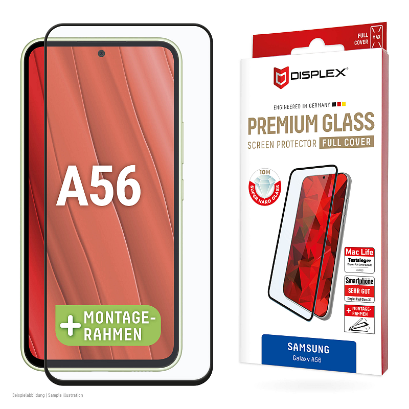 Displex Premium Panzerglas (Full Cover, 10H) für Samsung Galaxy A56, Eco-Montagerahmen, Full Cover