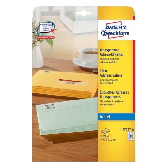 Avery J4720-25 selbstklebendes Etikett Abgerundetes Rechteck Permanent Transparent 1200 Stück(e)