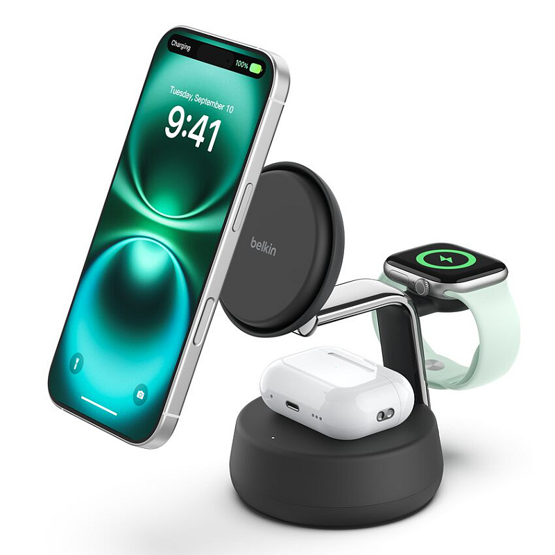 Belkin Qi2 Fitness tracker, Kopfhörer, Smartphone, Smartwatch Schwarz USB Kabelloses Aufladen Schnellladung Drinnen