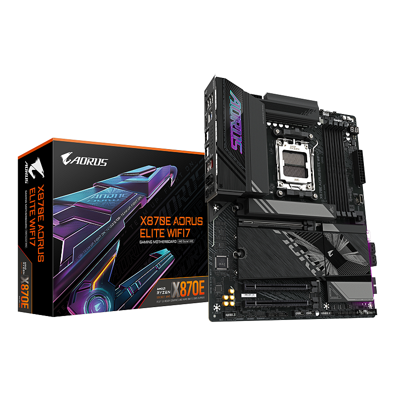 GIGABYTE X870E AORUS ELITE WIFI7 Mainboard - Unterstützt AMD Ryzen 9000 CPUs, 16+2+2 Phasen digitales VRM, bis zu 8000Hz DDR5 (OC), 3xPCIe 5.0 + 1xPCIe 4.0, Wi-Fi 7, 2.5GbE LAN, USB 4