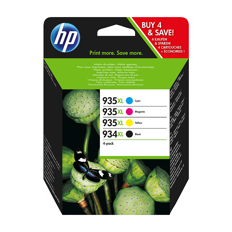 HP 934XL Schwarz Original Druckerpatrone mit hoher Reichweite/ 935XL 4er Pack Cyan/Magenta/Gelb Original Druckerpatrone