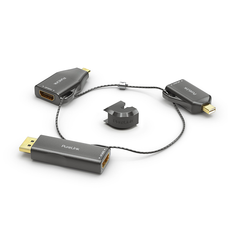 PureLink IQ-AR200 Kabeladapter DisplayPort + Mini DisplayPort + USB Type-C 3 x HDMI Schwarz, Gold