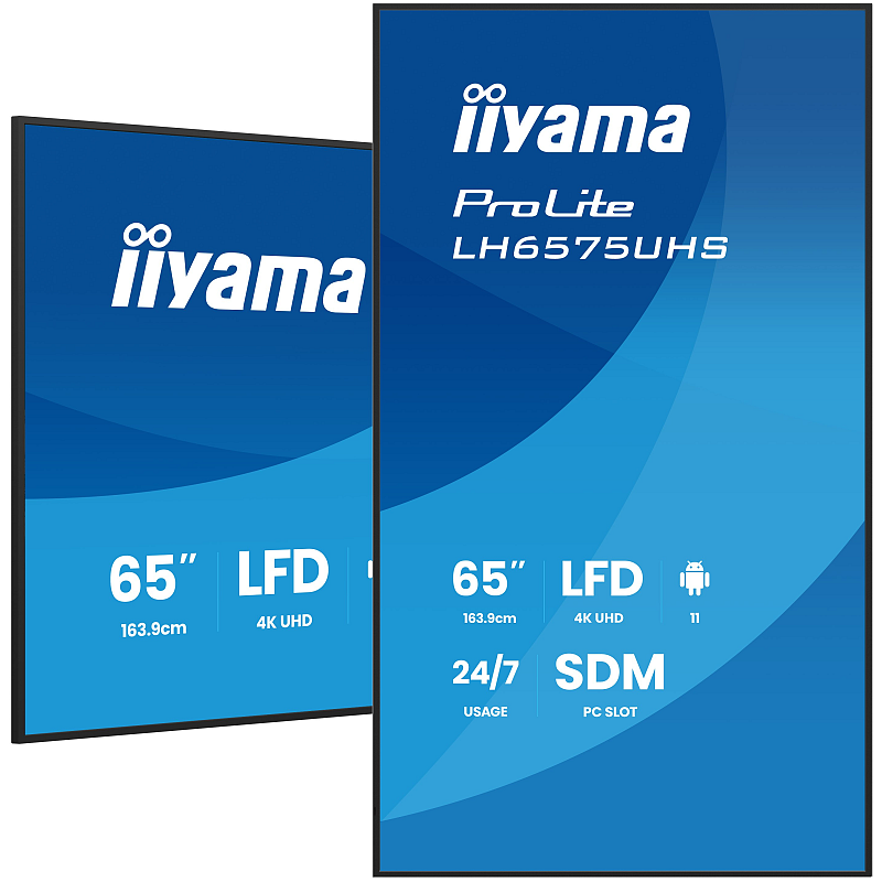 iiyama LH6575UHS-B2AG Signage-Display Digital Signage Flachbildschirm 163,8 cm (64.5") LCD WLAN 500 cd/m² 4K Ultra HD Schwarz Eingebauter Prozessor Android 11 24/7