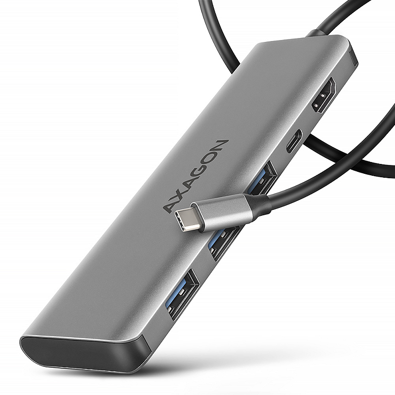 Axagon HMC-5H USB-C 3.2 Gen 1 hub 3x USB-A 4K HDMI PD 100W - Silber Kabelgebunden USB 3.2 Gen 1 (3.1 Gen 1) Type-C