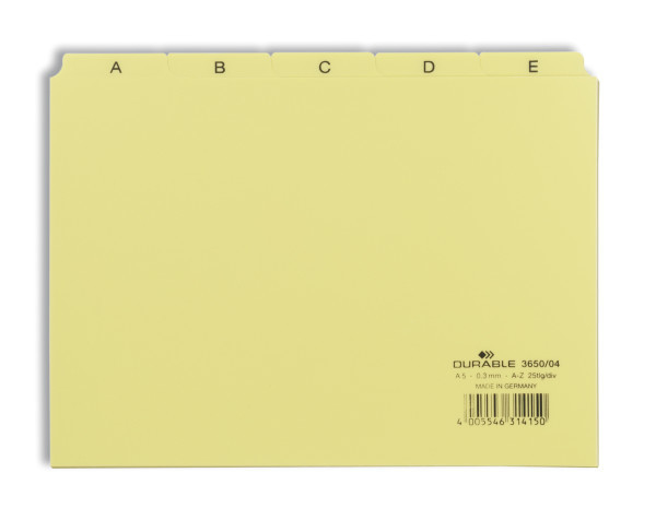 Durable 365004 Tab-Register Alphabetischer Registerindex PVC Gelb