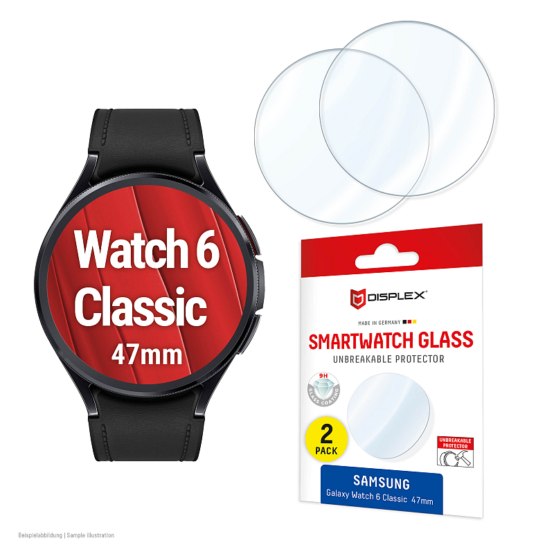 Displex 9H Schutzfolie Galaxy Watch 6 Classic (47mm), 2 Stück, ultradünn, randlos, Made in Germany