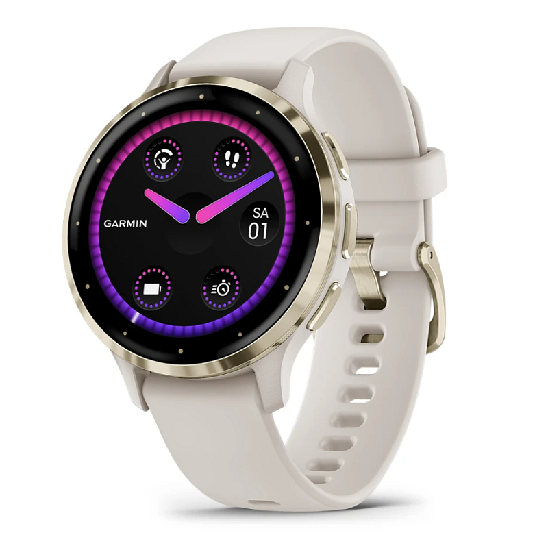 Garmin Venu 3S 3,05 cm (1.2") AMOLED 41 mm Digital 390 x 390 Pixel Touchscreen Gold, Elfenbein WLAN GPS