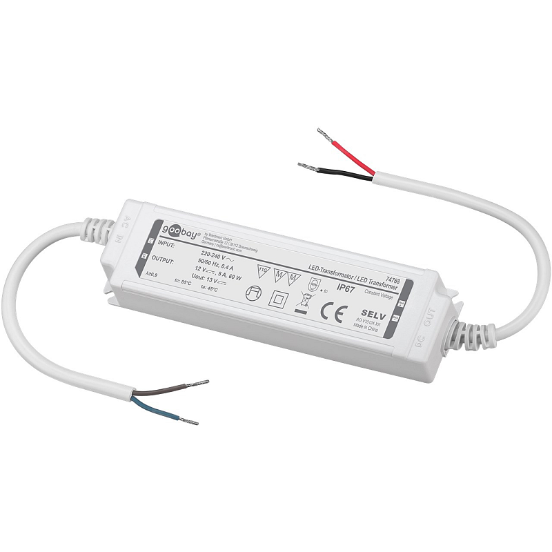 Goobay 74768 Beleuchtungs-Transformator Für die Nutzung im Innenbereich geeignet Für die Nutzung im Außenbereich geeignet Elektronischer Beleuchtungstransformator 60 W