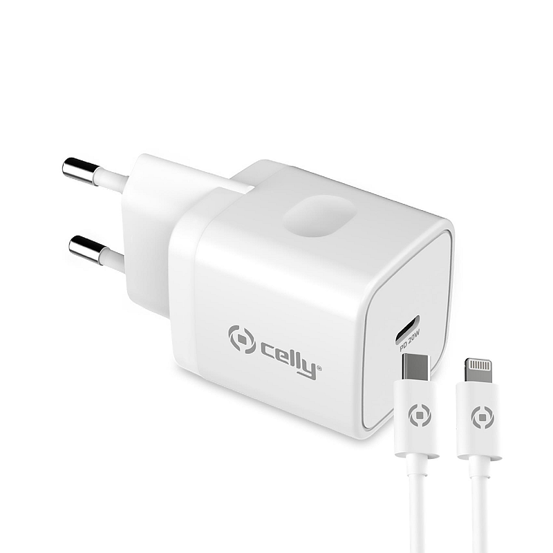 Celly TC1C20WLIGHTWH Ladegerät für Mobilgeräte Universal Weiß AC Drinnen