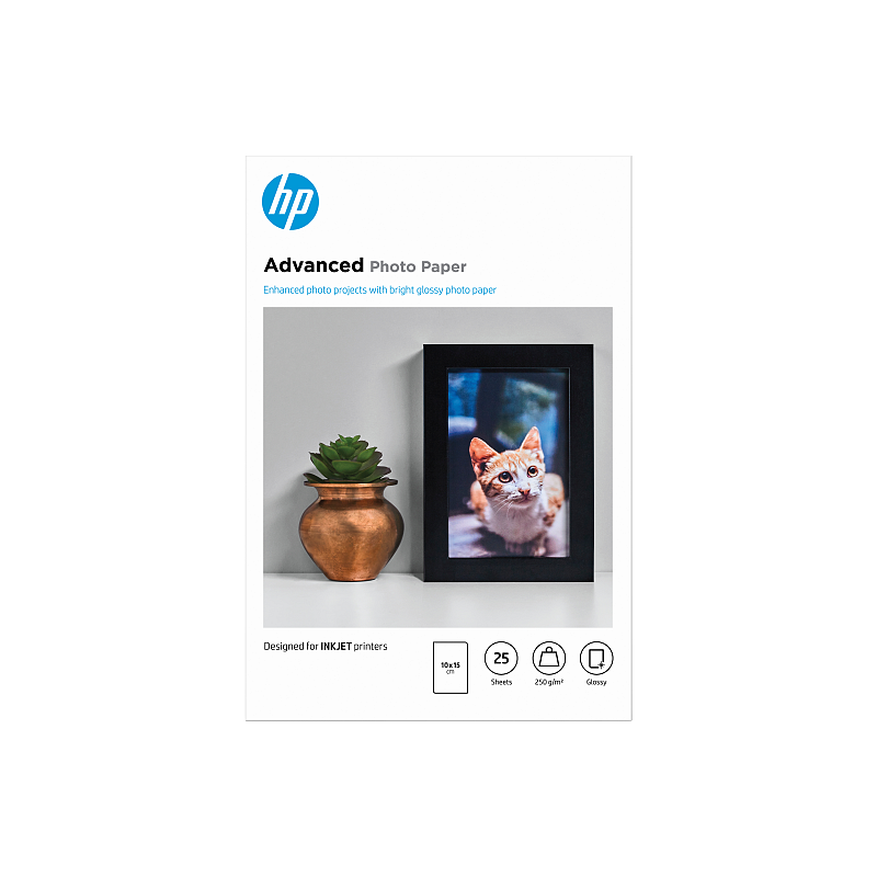 HP Advanced Fotopapier glänzend, 250 g/m2, 10 x 15 cm (101 x 152 mm), 25 Blatt