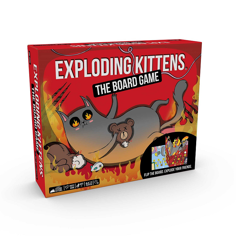 Asmodee Exploding Kittens The Board Game One of the best-selling card games of all time is now a board game. But you've never seen a board game like this before. - Flip the 3d game board to sabotage the other players! - Set traps, outsmart your opponents, and try not to explode. - Every space changes as you play! - Play cards, jump ahead, be the first to cross the finish line Kartenspiel