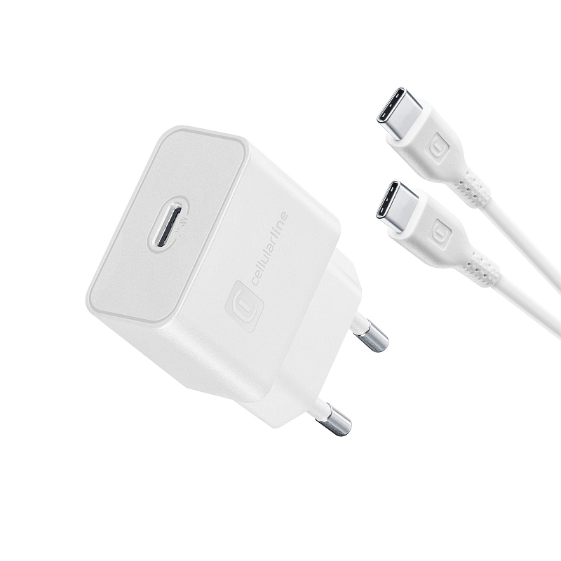 Cellularline Super Fast Charger Kit 25W - USB-C to USB-C - Samsung Netzladegerät Super Fast Charge PD 25W mit USB-C to USB-C-Kabel